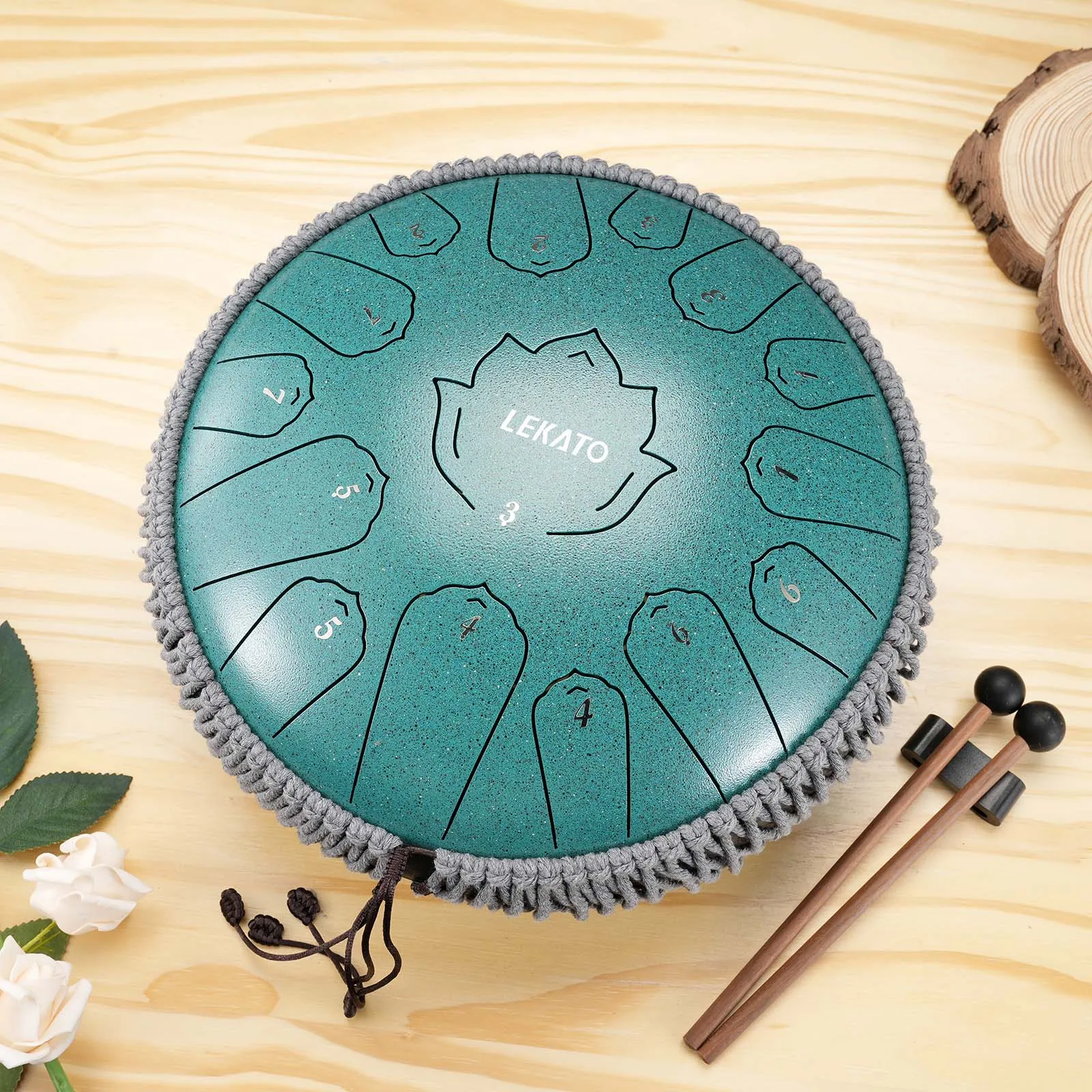 LEKATO 13" Tongue Drum 15 Notes C Key Beginner/Professional Hanpan Drum