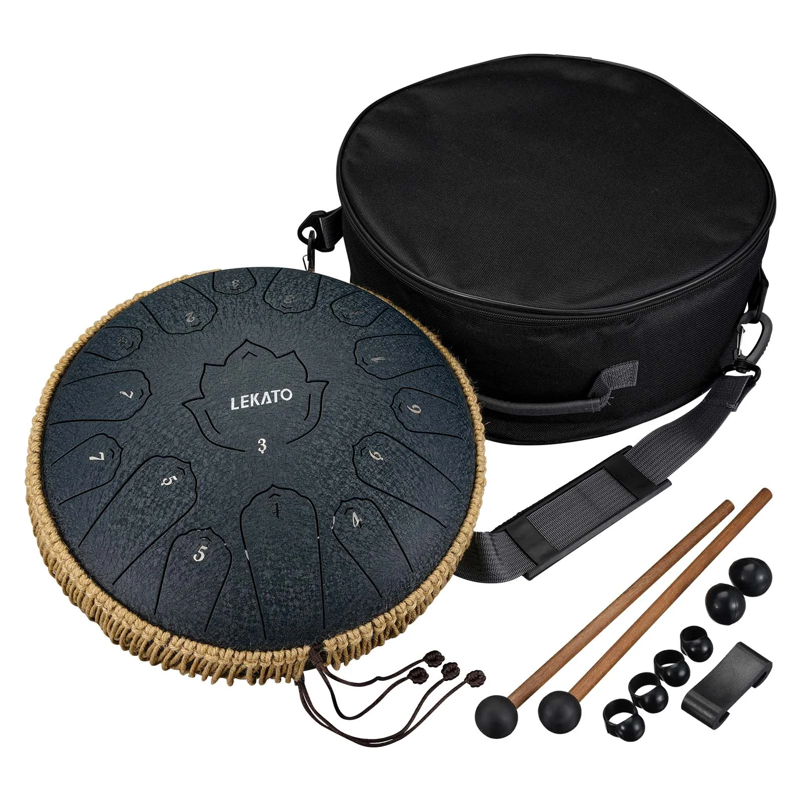 LEKATO 13" Tongue Drum 15 Notes C Key Beginner/Professional Hanpan Drum