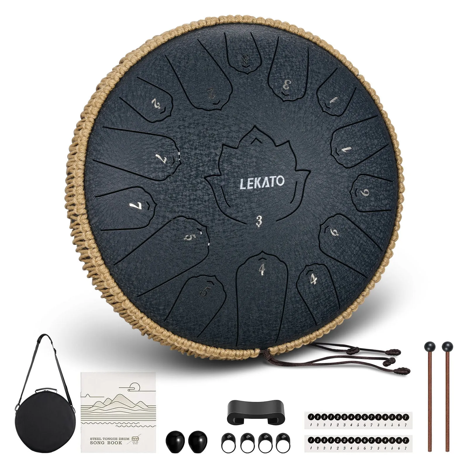 LEKATO 13" Tongue Drum 15 Notes C Key Beginner/Professional Hanpan Drum