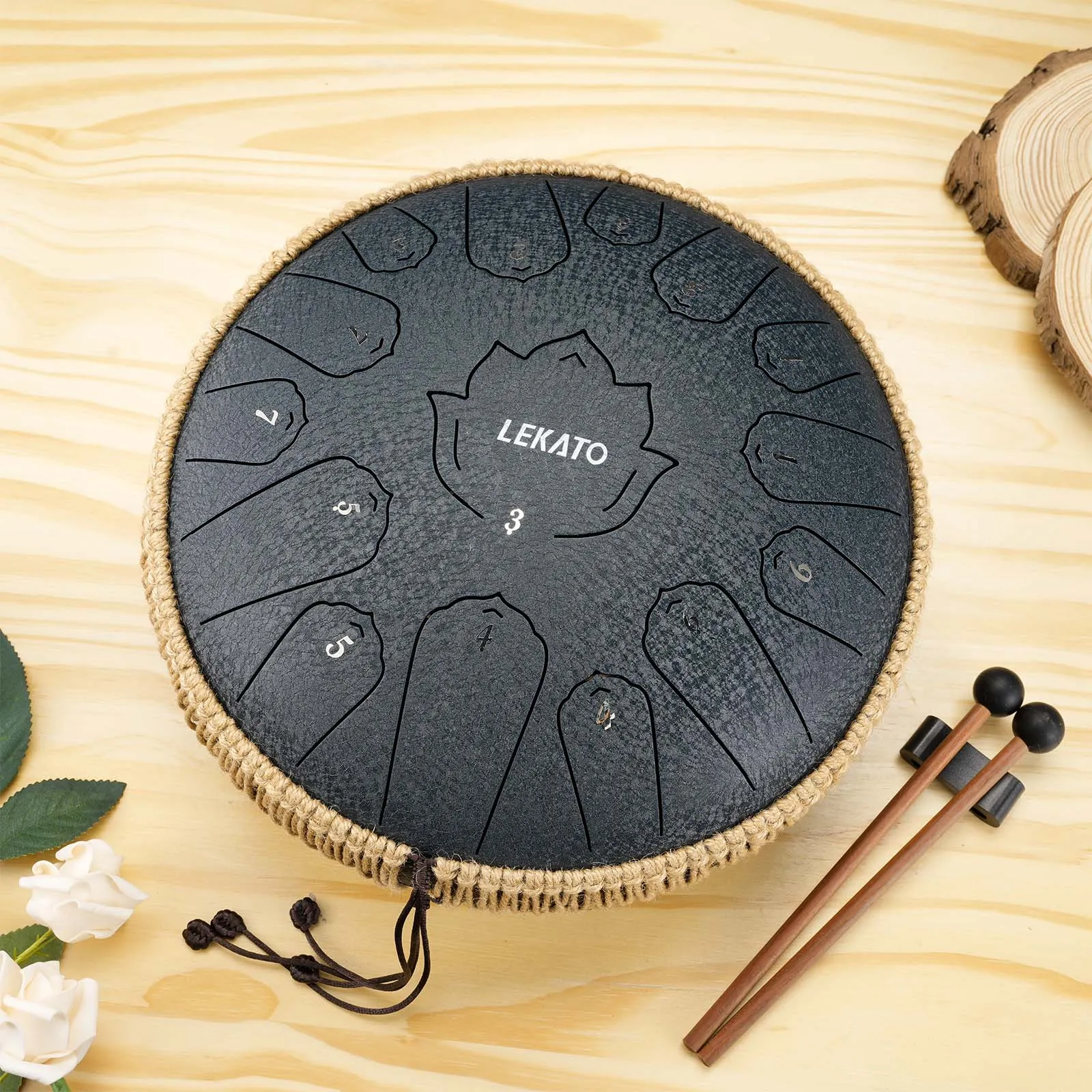 LEKATO 13" Tongue Drum 15 Notes C Key Beginner/Professional Hanpan Drum