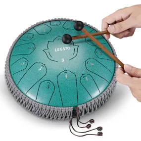 LEKATO 13" Tongue Drum 15 Notes C Key Beginner/Professional Hanpan Drum