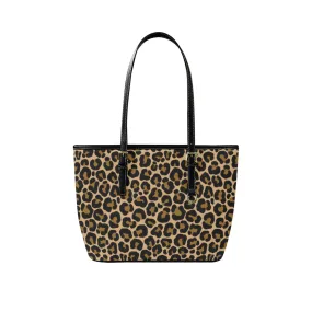 Leopard Tote Bag Purse, Animal Print Cheetah Brown Women Vegan Leather Handbag  Zip on Top Designer Handmade Shoulder Ladies Bag