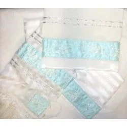 Lilies of Valley Matriarch Prayer Shawl Tallit / Talis With Bag Blue. By Precious Heirlooms