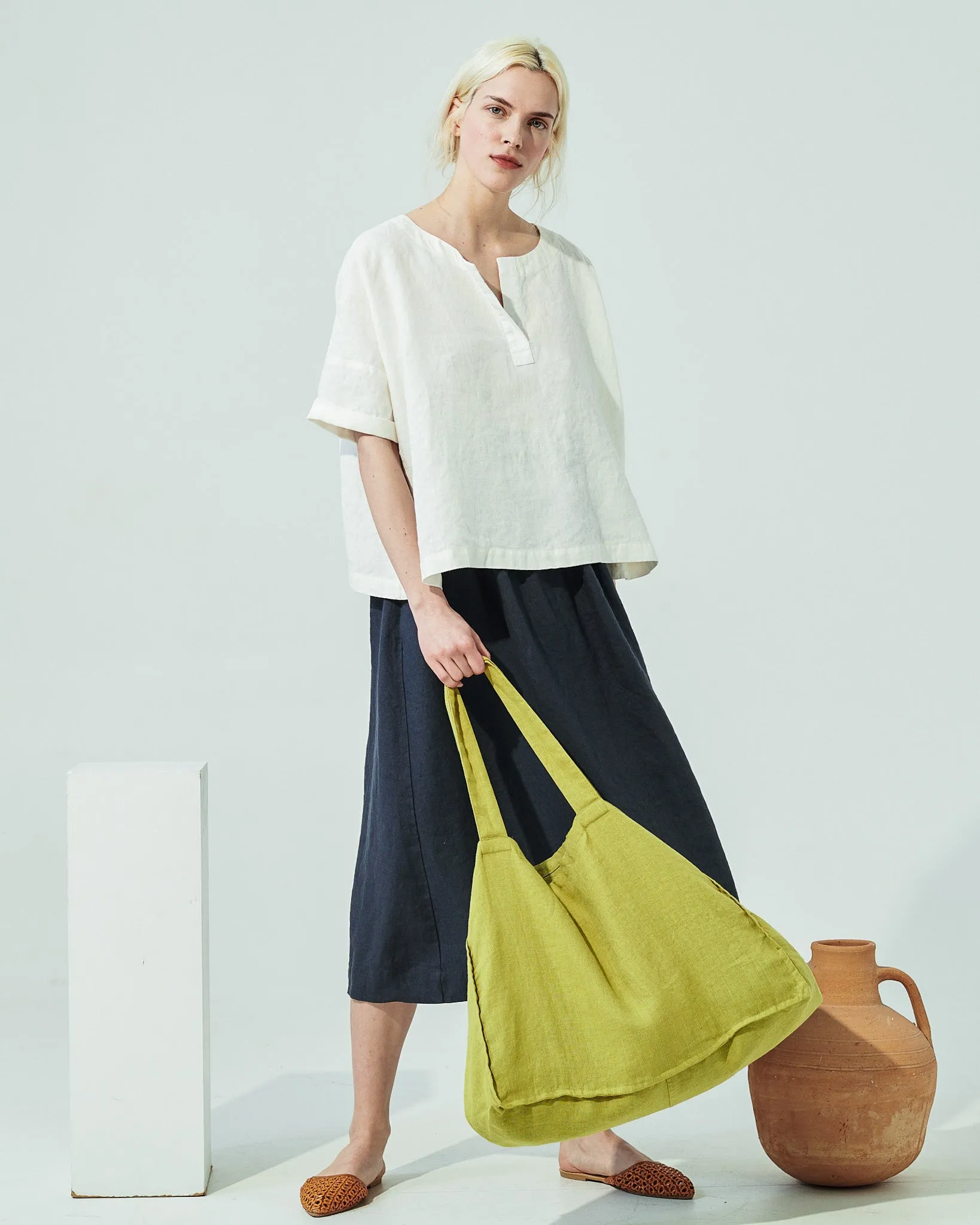 Linen Tote Bag in Lime (SS24)