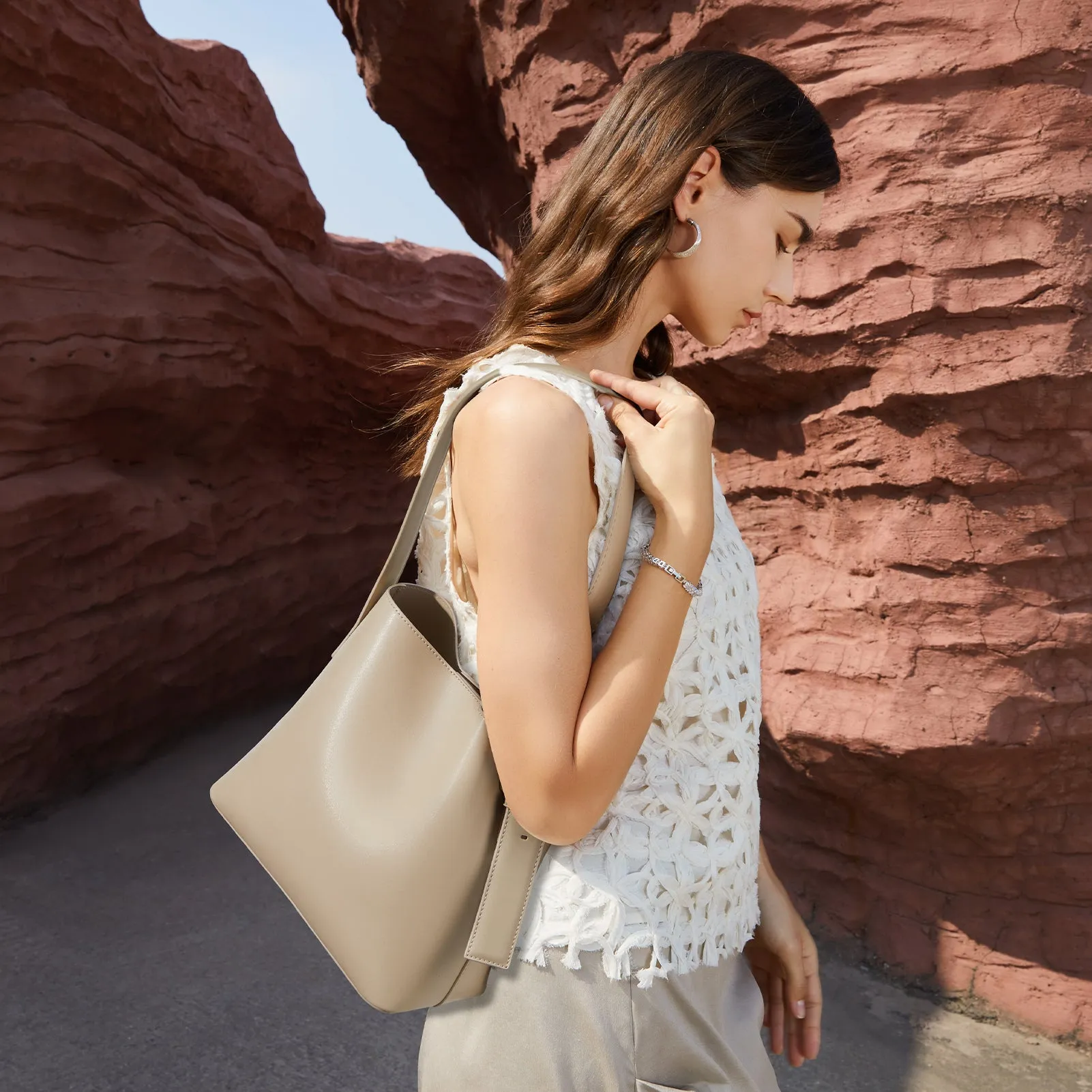 Lotty Soft Leather Chic Bucket Bag