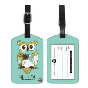 Luggage Tags Set Of 2 -  GREEN OWL