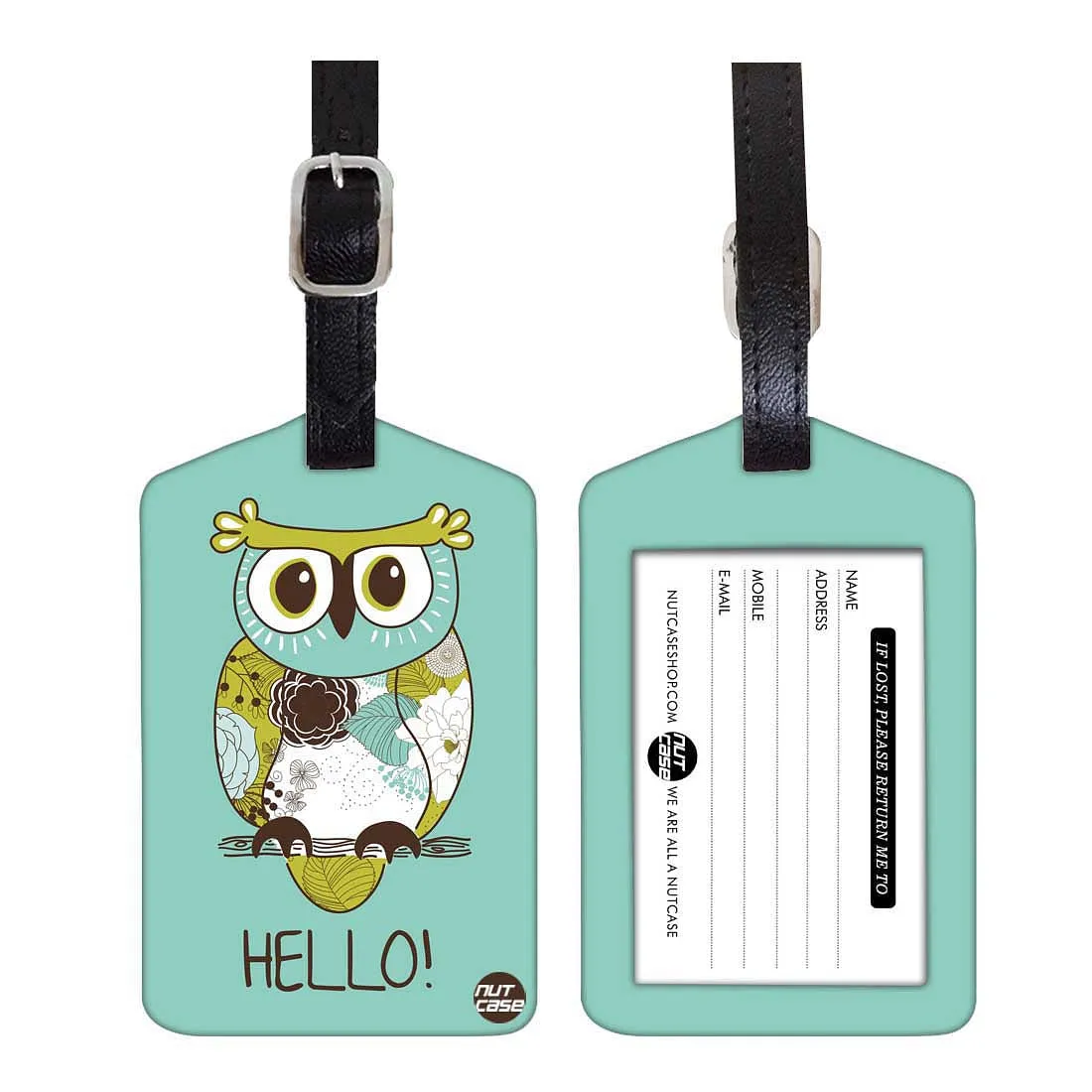 Luggage Tags Set Of 2 -  GREEN OWL