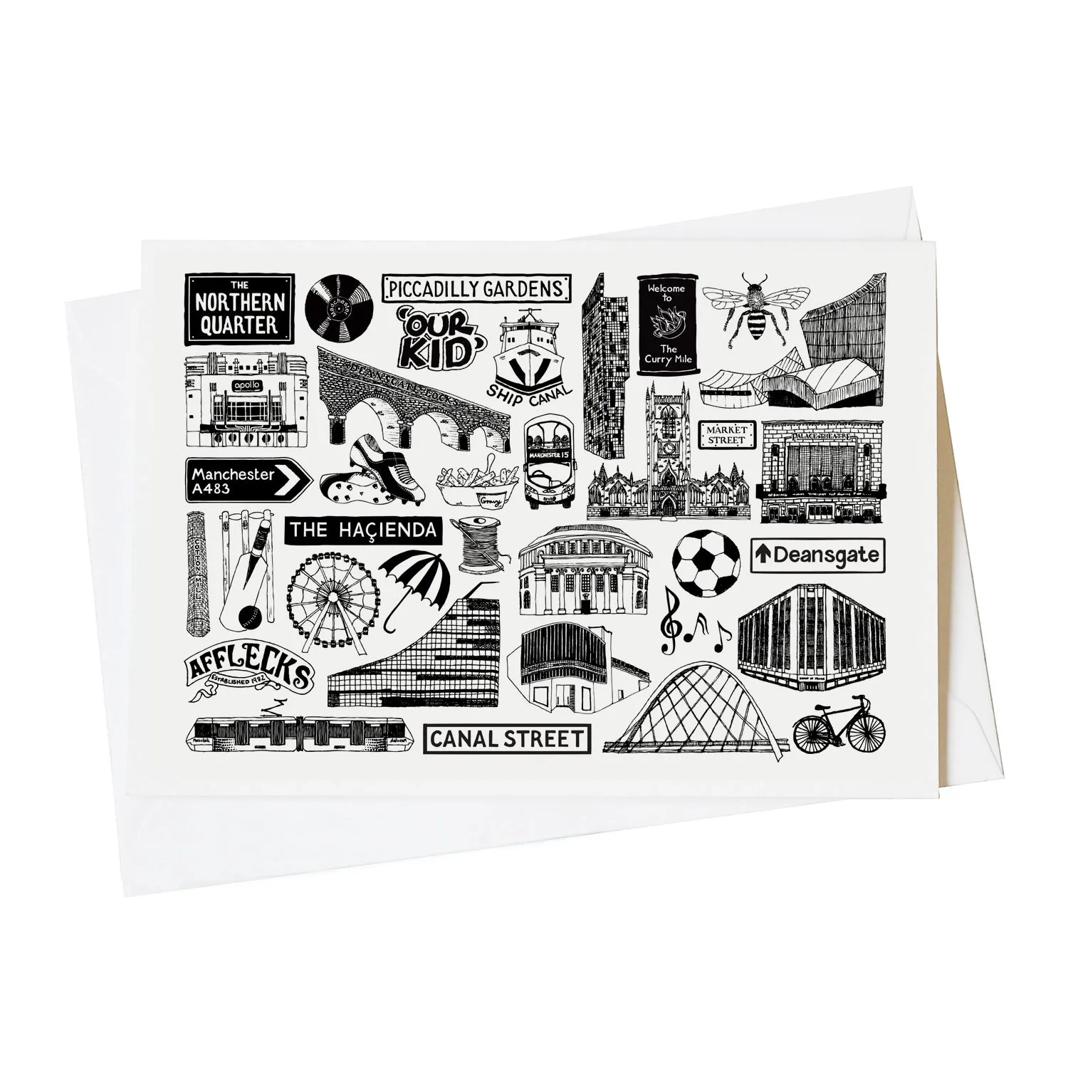 Manchester illustrated black and white blank greeting blank card