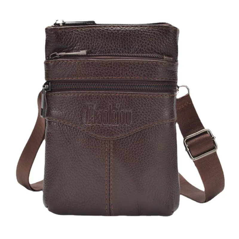 Men Genuine Leather Retro Business Casual 6.3 Inch Phone Bag Multi-carry Crossbody Waist