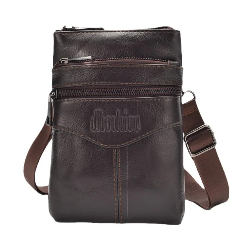 Men Genuine Leather Retro Business Casual 6.3 Inch Phone Bag Multi-carry Crossbody Waist