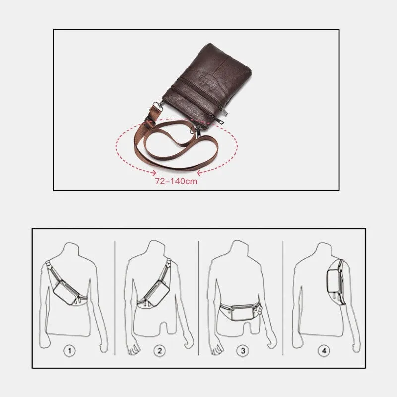 Men Genuine Leather Retro Business Casual 6.3 Inch Phone Bag Multi-carry Crossbody Waist