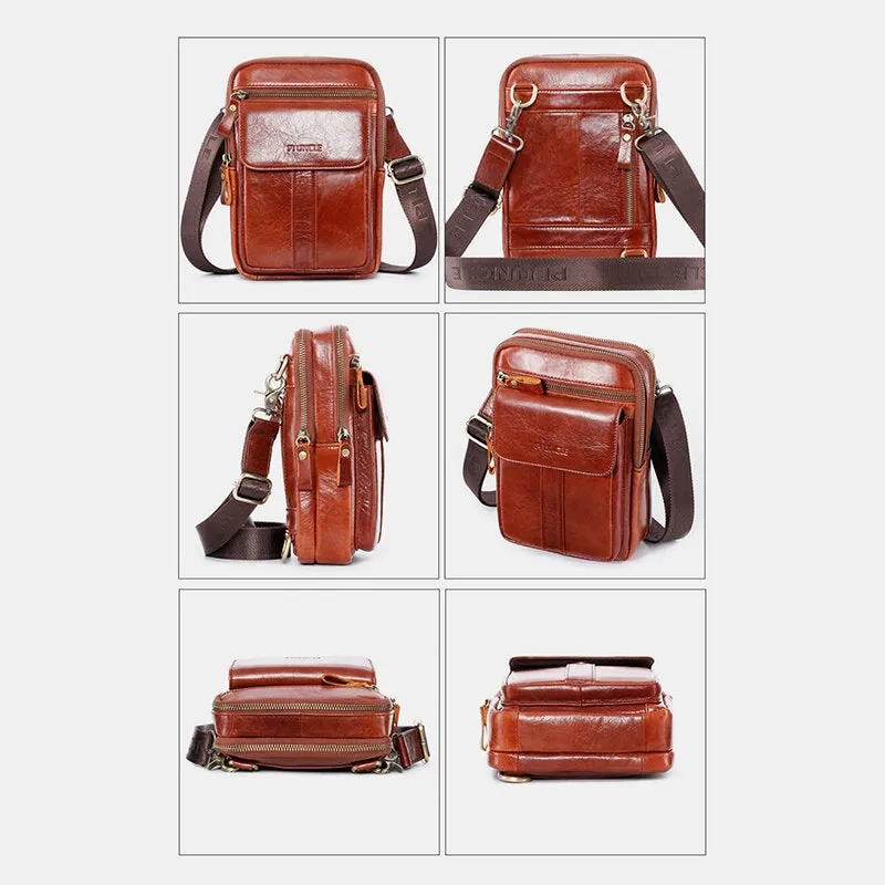 Men Genuine Leather Retro Business Multi-function Chest Bag Shoulder Cross Body