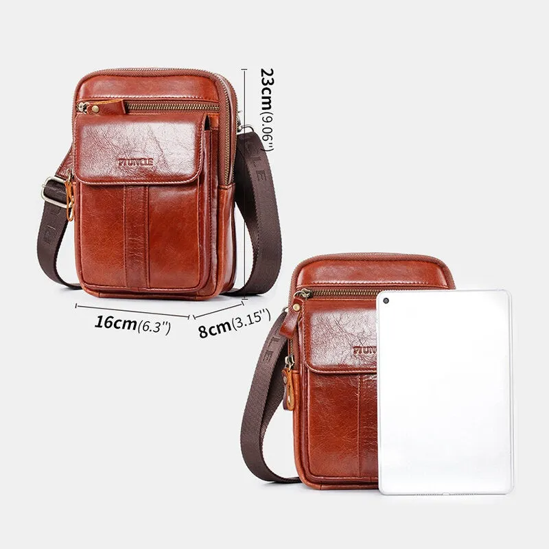 Men Genuine Leather Retro Business Multi-function Chest Bag Shoulder Cross Body