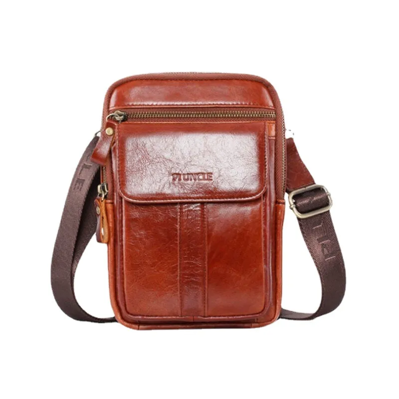 Men Genuine Leather Retro Business Multi-function Chest Bag Shoulder Cross Body