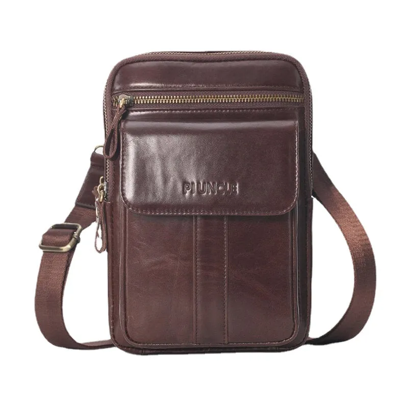 Men Genuine Leather Retro Business Multi-function Chest Bag Shoulder Cross Body