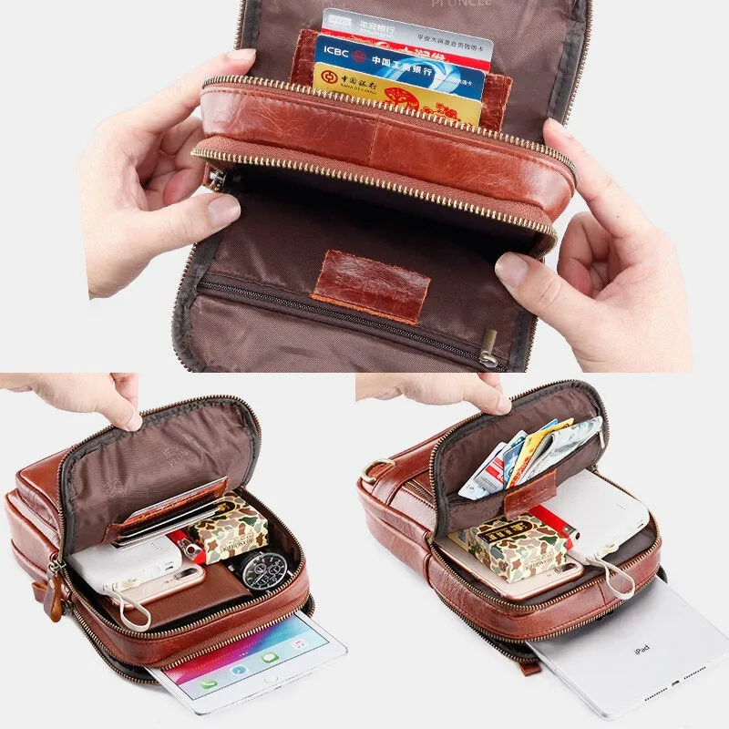 Men Genuine Leather Retro Business Multi-function Chest Bag Shoulder Cross Body