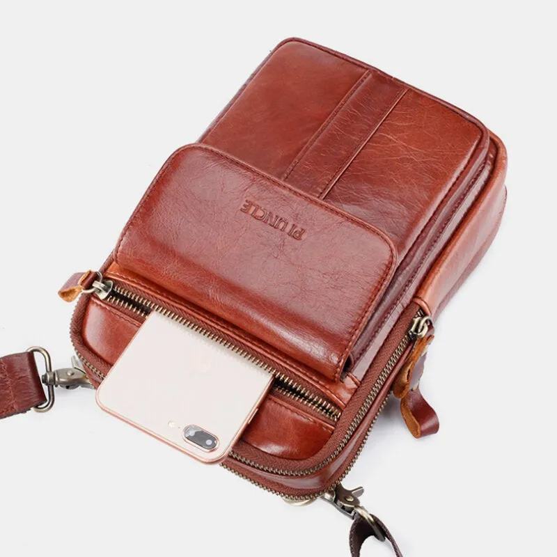 Men Genuine Leather Retro Business Multi-function Chest Bag Shoulder Cross Body