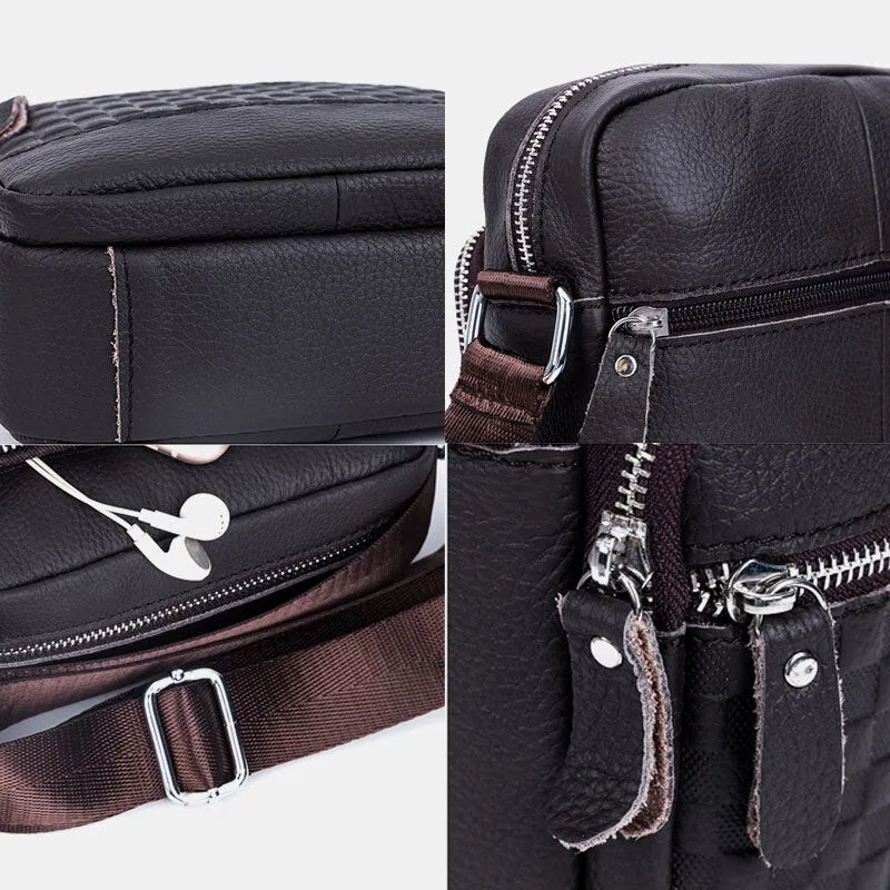 Men Genuine Leather Weave Waterproof Multifunction Multi-Layers Crossbody Bag Shoulder