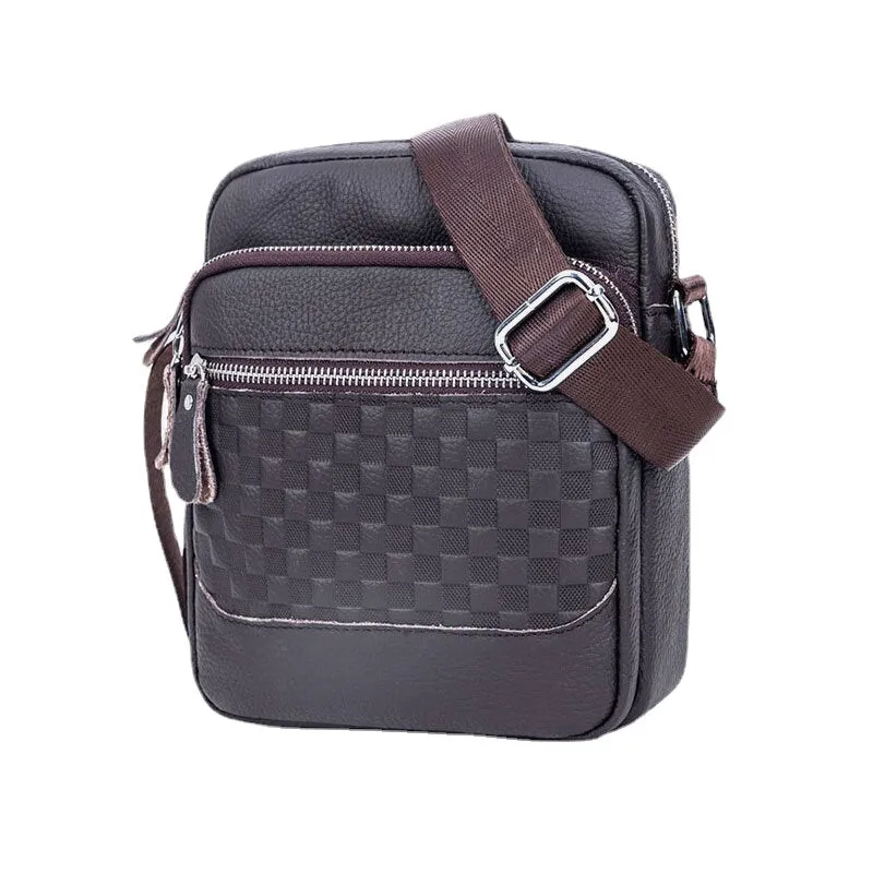 Men Genuine Leather Weave Waterproof Multifunction Multi-Layers Crossbody Bag Shoulder