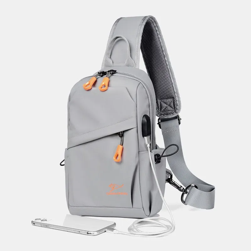 Men Large Capacity Multi-pocket Waterproof Chest Bag Casual Sport USB Charging Crossbody Shoulder Bag