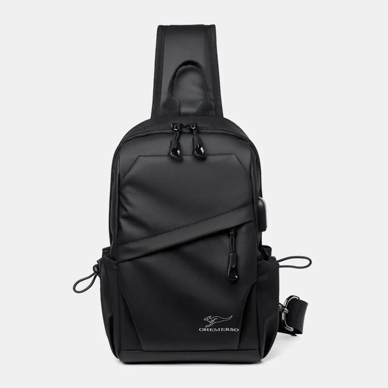 Men Large Capacity Multi-pocket Waterproof Chest Bag Casual Sport USB Charging Crossbody Shoulder Bag