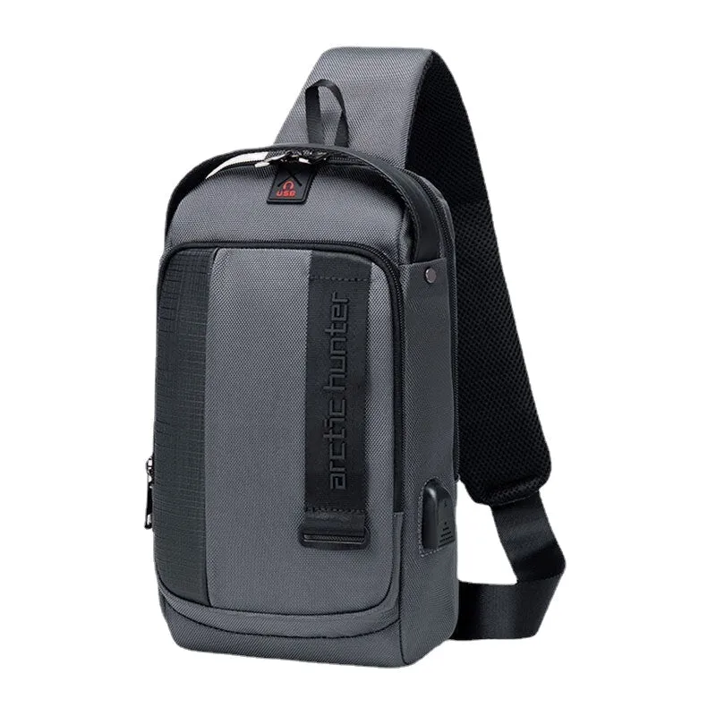 Men Multi-pockets Anti-theft Code Lock Design Breathable Chest Bag Waterproof Earphone Hole USB Charging Crossbody Bags