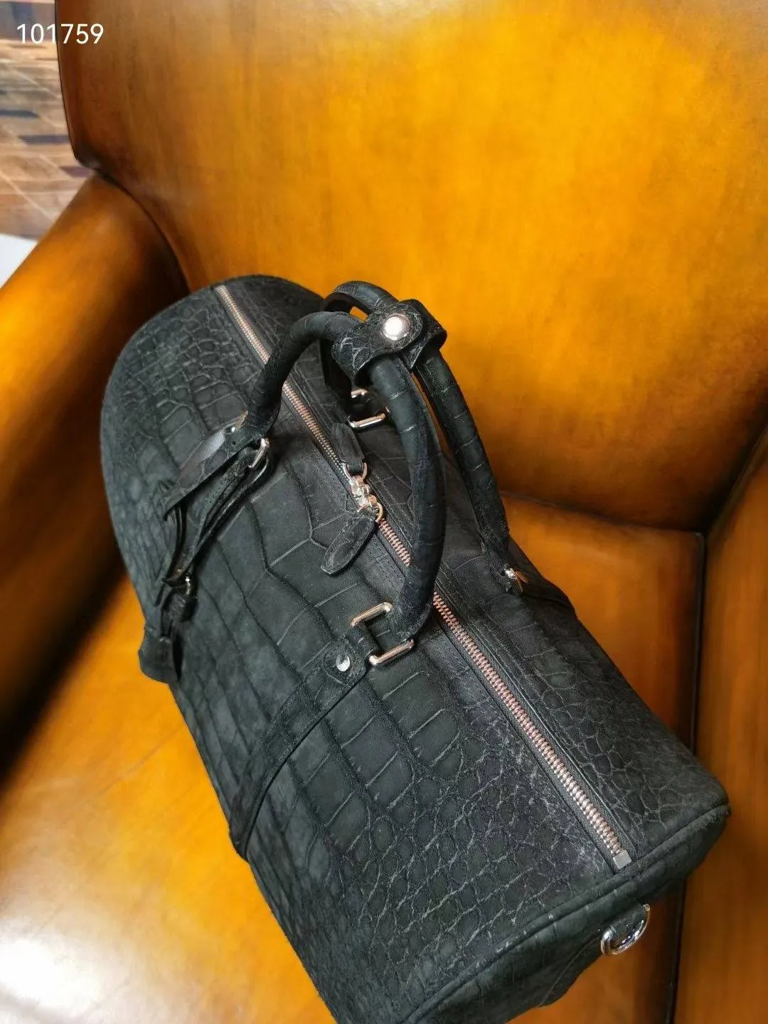 Men's Sanded Crocodile Leather Large Travel Duffle Bag