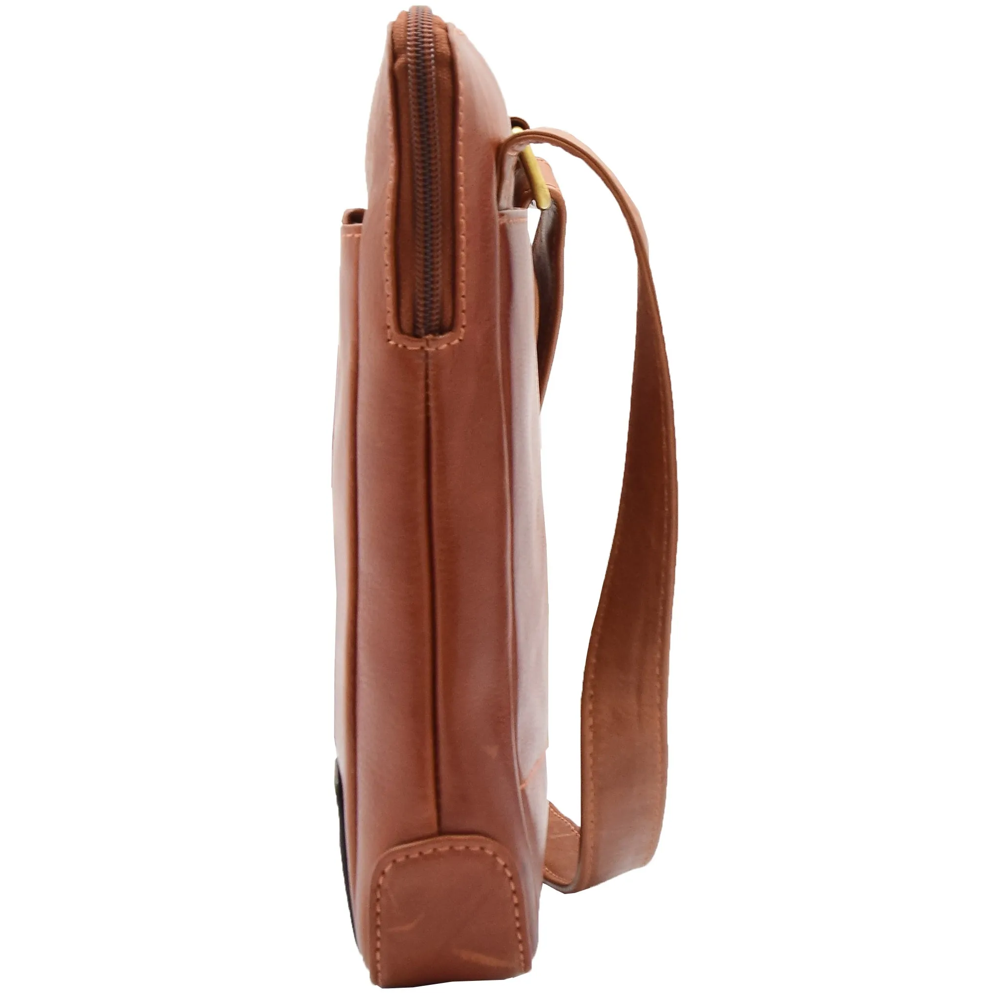 Mens Travel Everyday Casual Leather Cross Body Organiser Bag Sao Salvador Chestnut