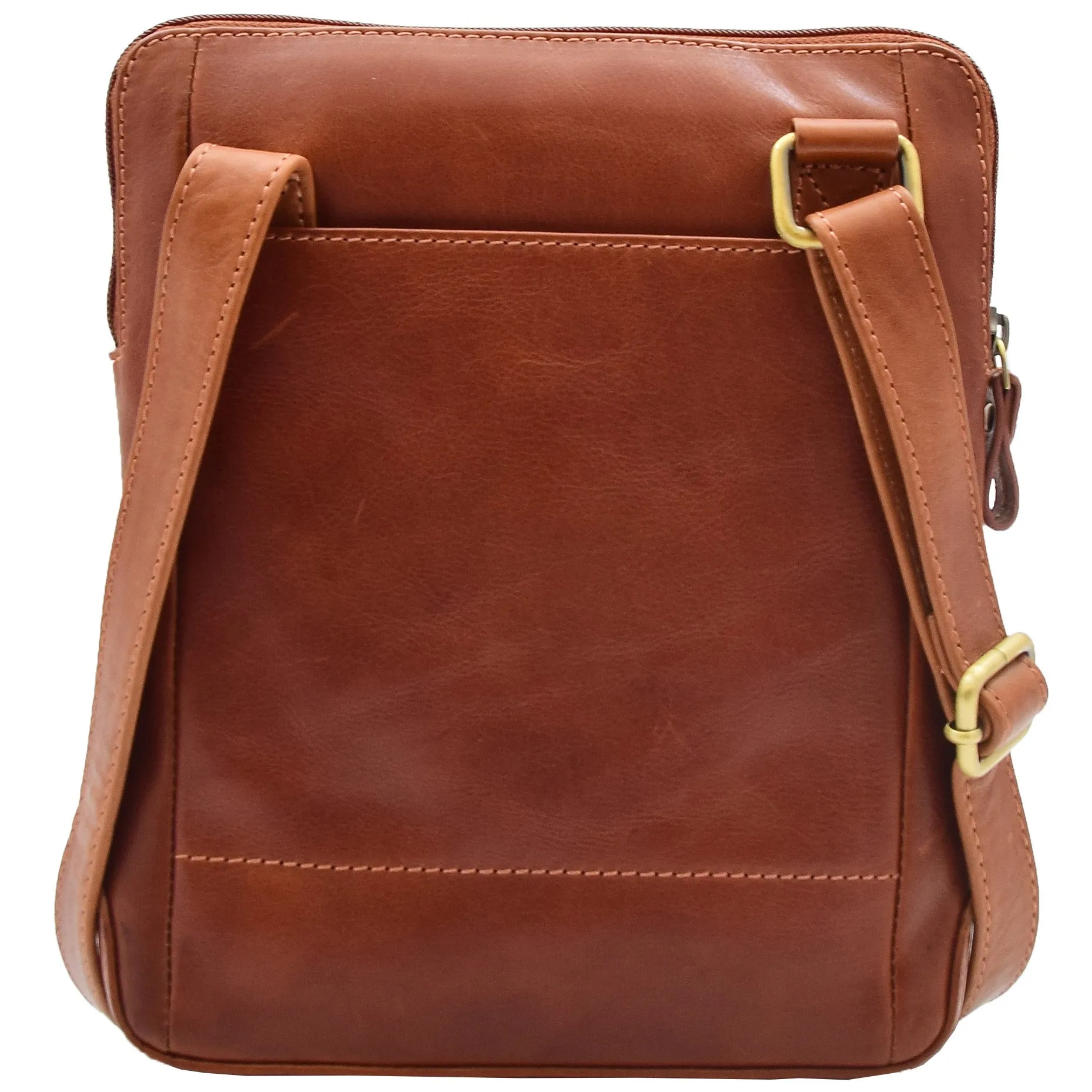 Mens Travel Everyday Casual Leather Cross Body Organiser Bag Sao Salvador Chestnut