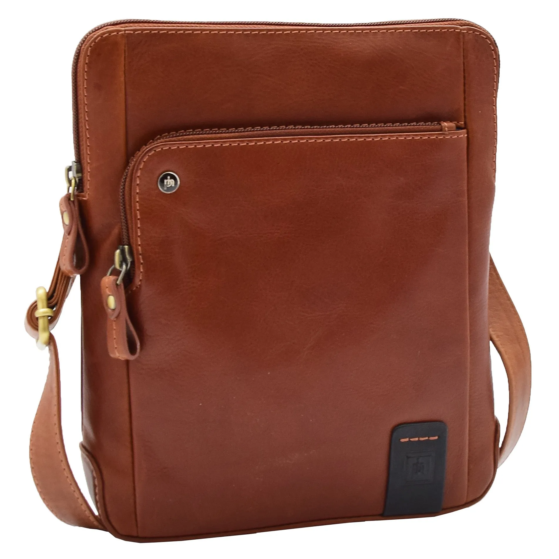 Mens Travel Everyday Casual Leather Cross Body Organiser Bag Sao Salvador Chestnut