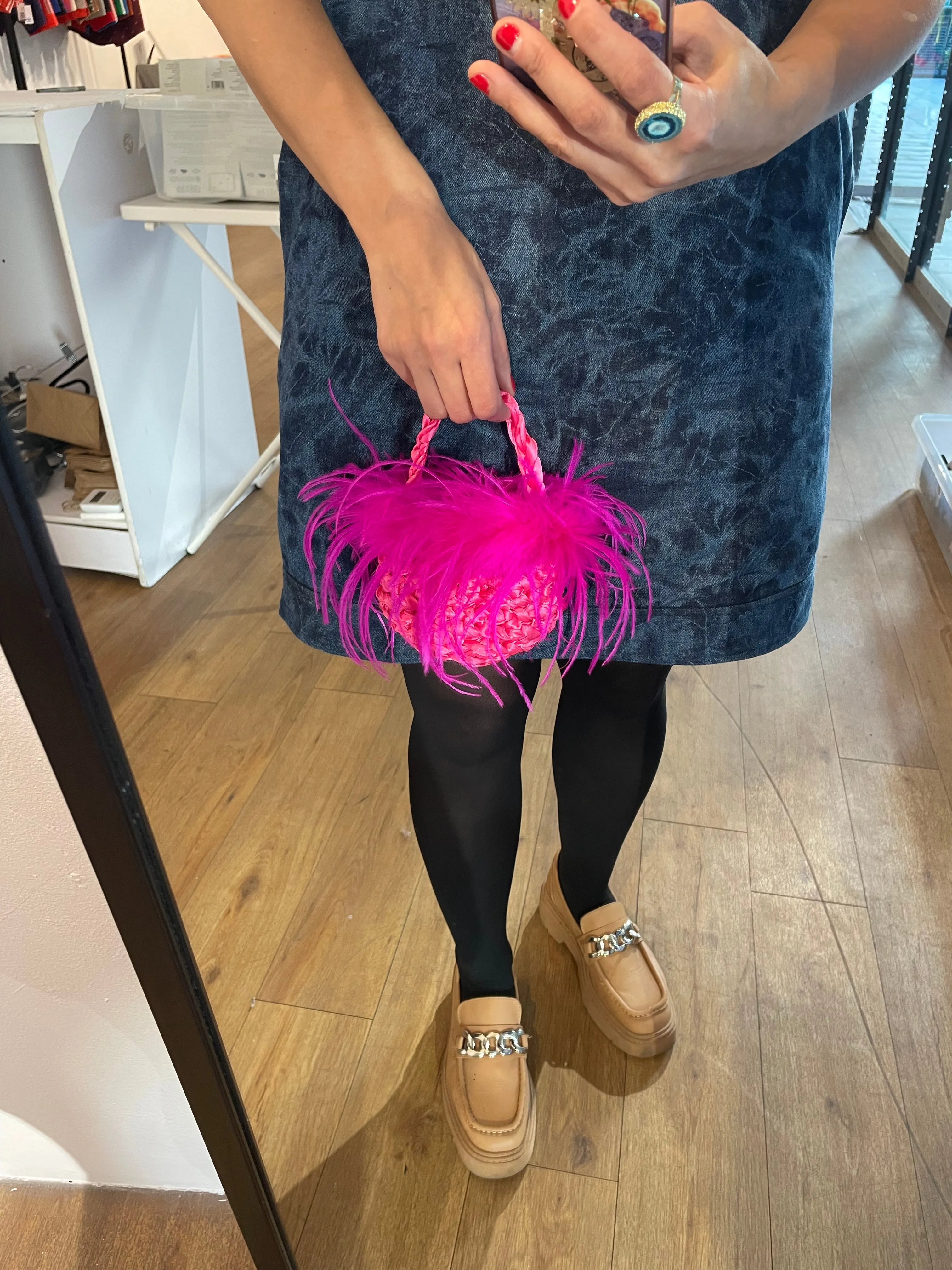 Mini crochet feather bag