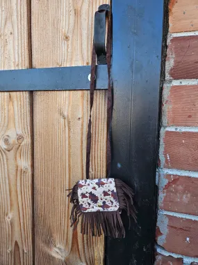 Mini Faux Suede Fringe Purse (Brown Cow)