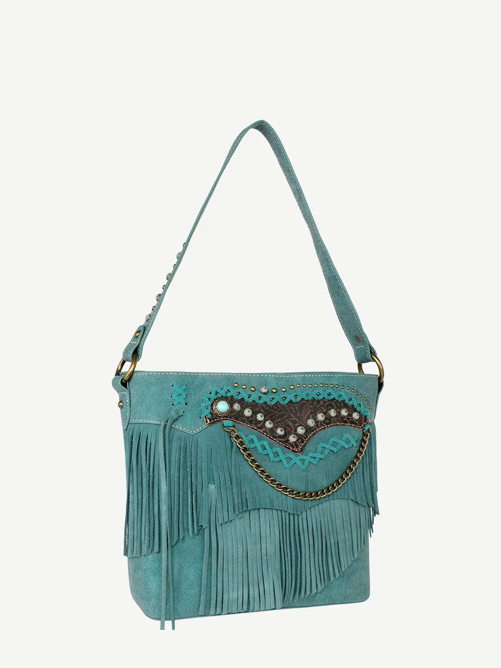 Montana West Leather Fringe Embossed Floral Concealed Carry Hobo