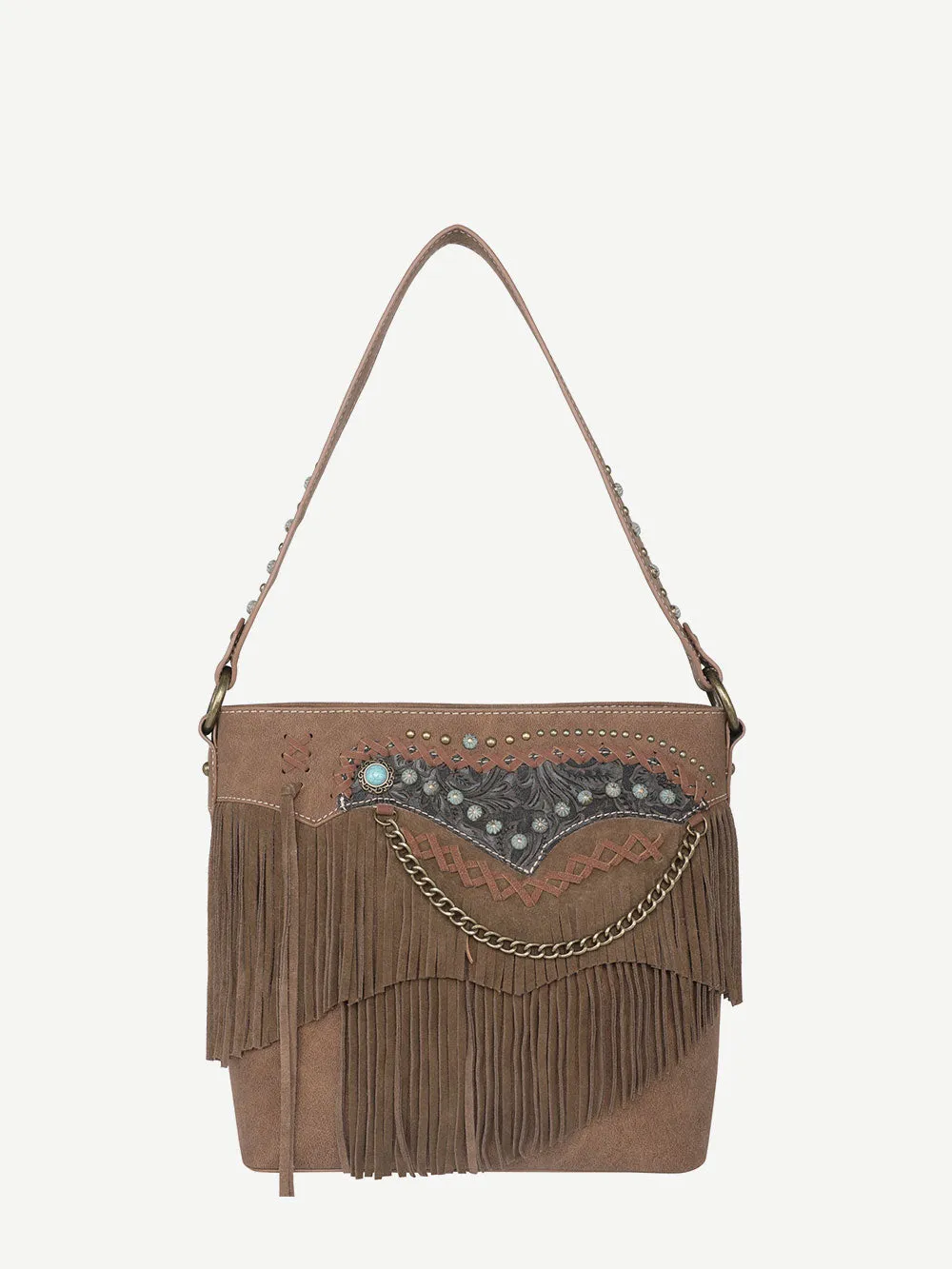 Montana West Leather Fringe Embossed Floral Concealed Carry Hobo