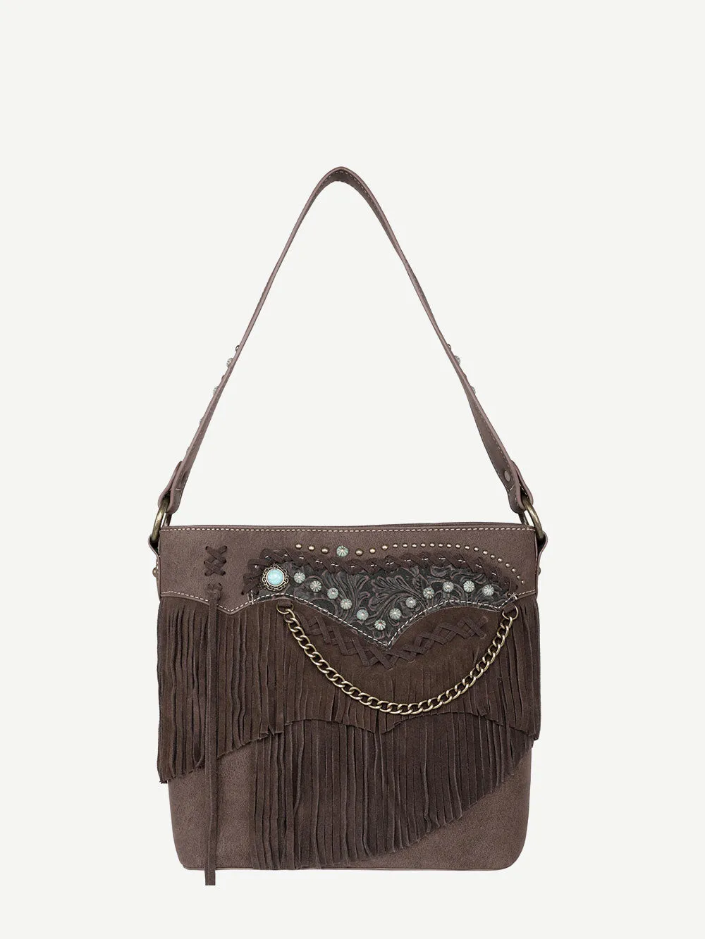 Montana West Leather Fringe Embossed Floral Concealed Carry Hobo