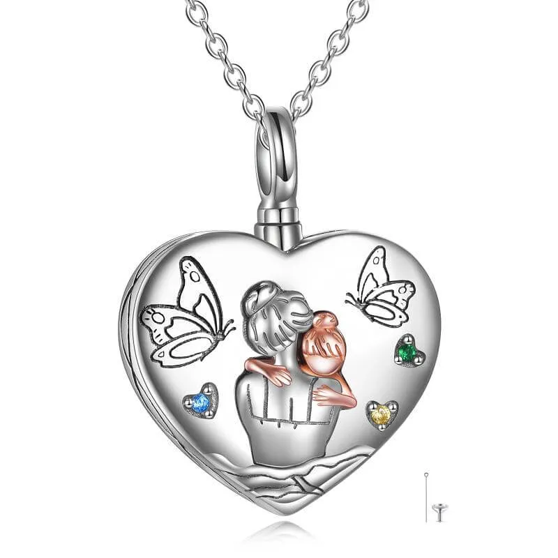 Mother Daughter Sterling Silver Heart Urn Necklace