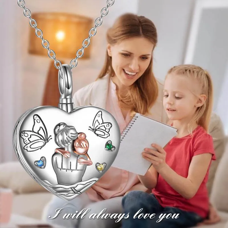 Mother Daughter Sterling Silver Heart Urn Necklace