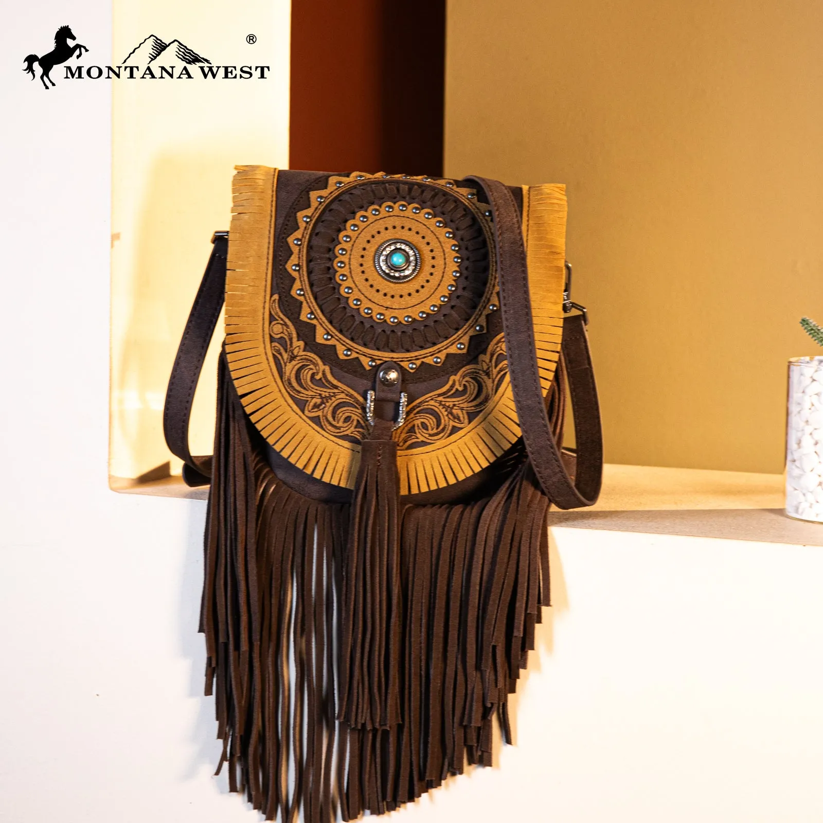 MW1291-8360 Montana West Concho Fringe Collection Saddle Bag/Crossbody