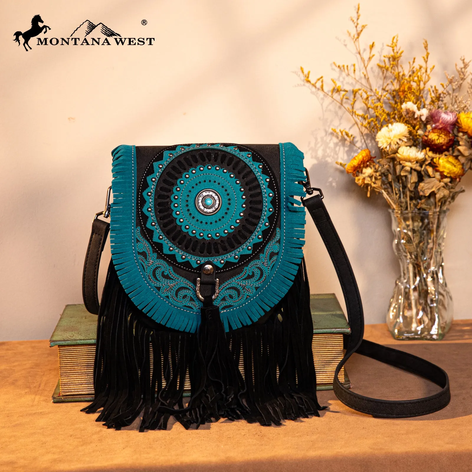 MW1291-8360 Montana West Concho Fringe Collection Saddle Bag/Crossbody