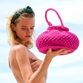 NAGA Macrame Bucket Bag, in Shocking Pink