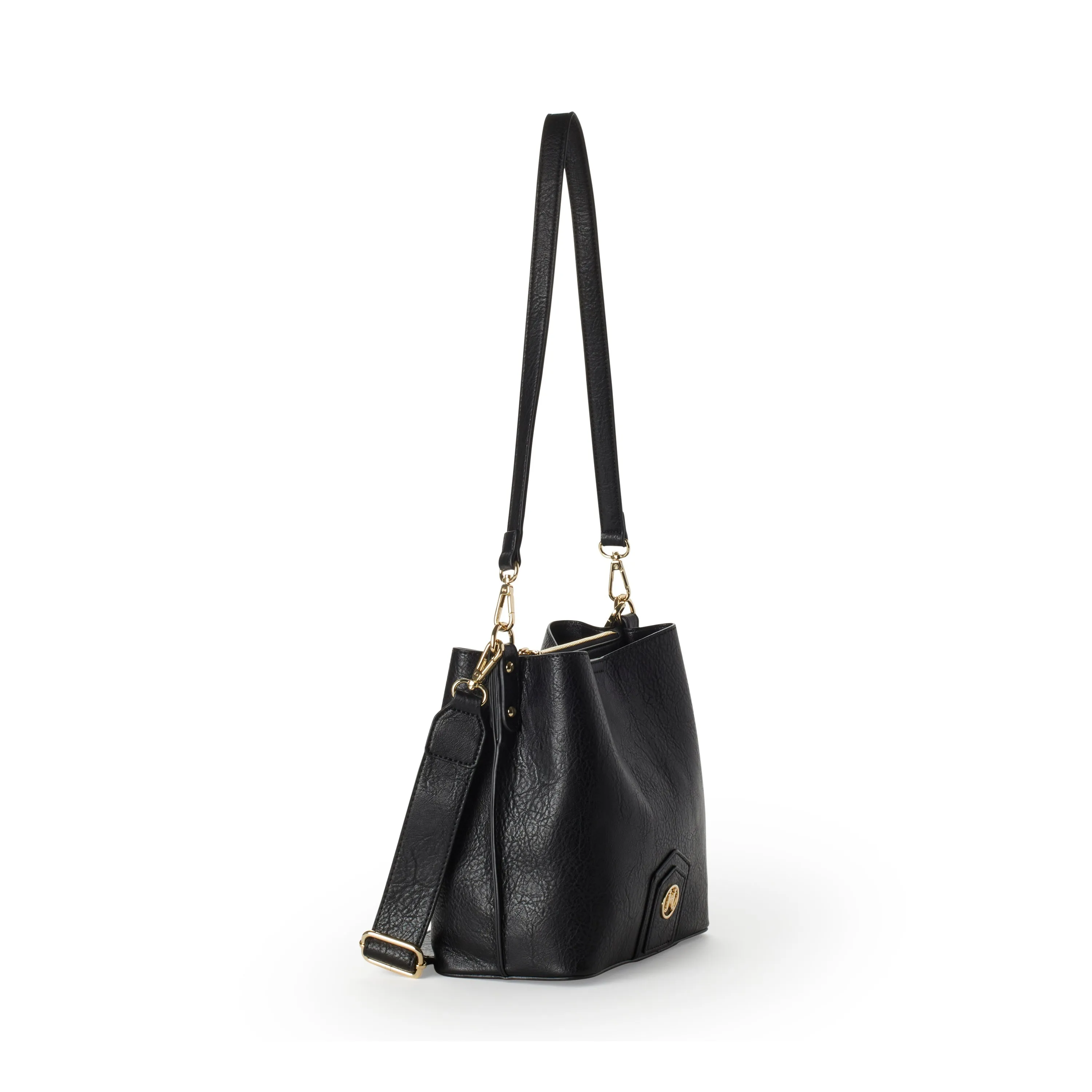 NAOMI Vegan Crossbody Bucket Bag in Black