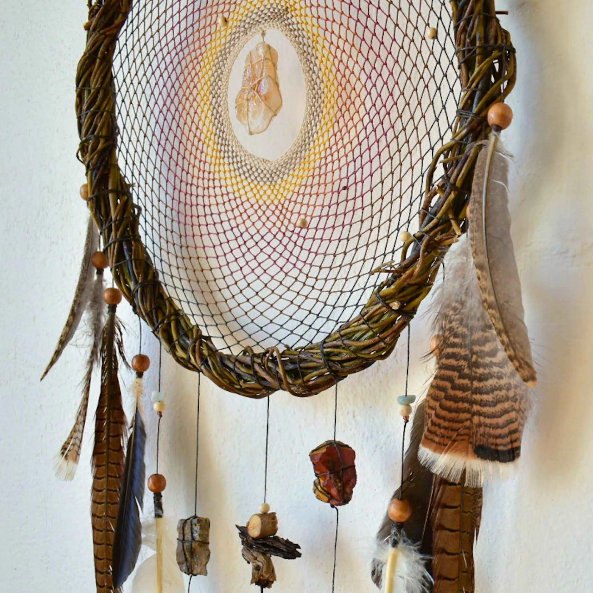 Natural wood dream catcher with crystals Peace and Earth conection yoga gift