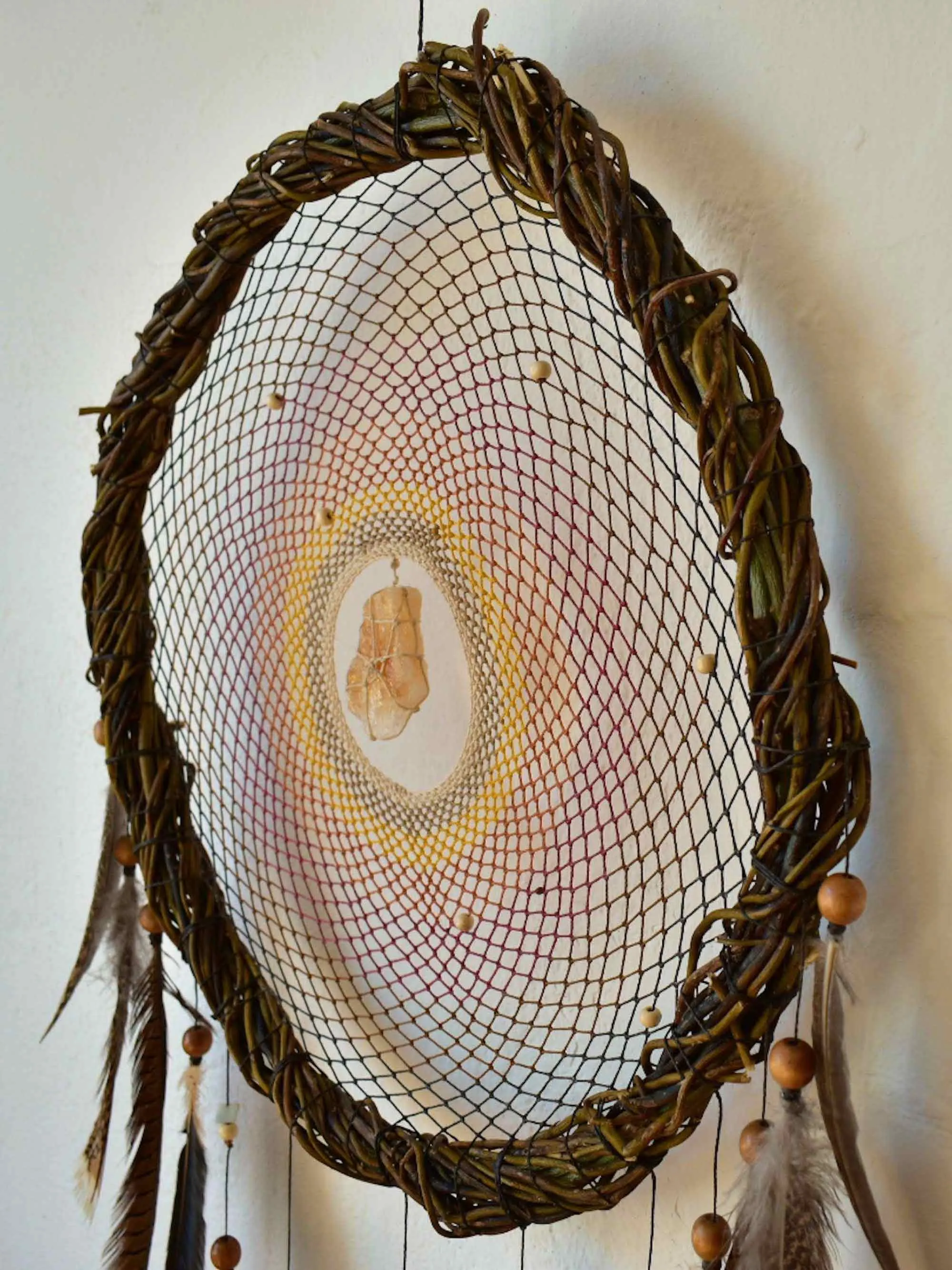 Natural wood dream catcher with crystals Peace and Earth conection yoga gift