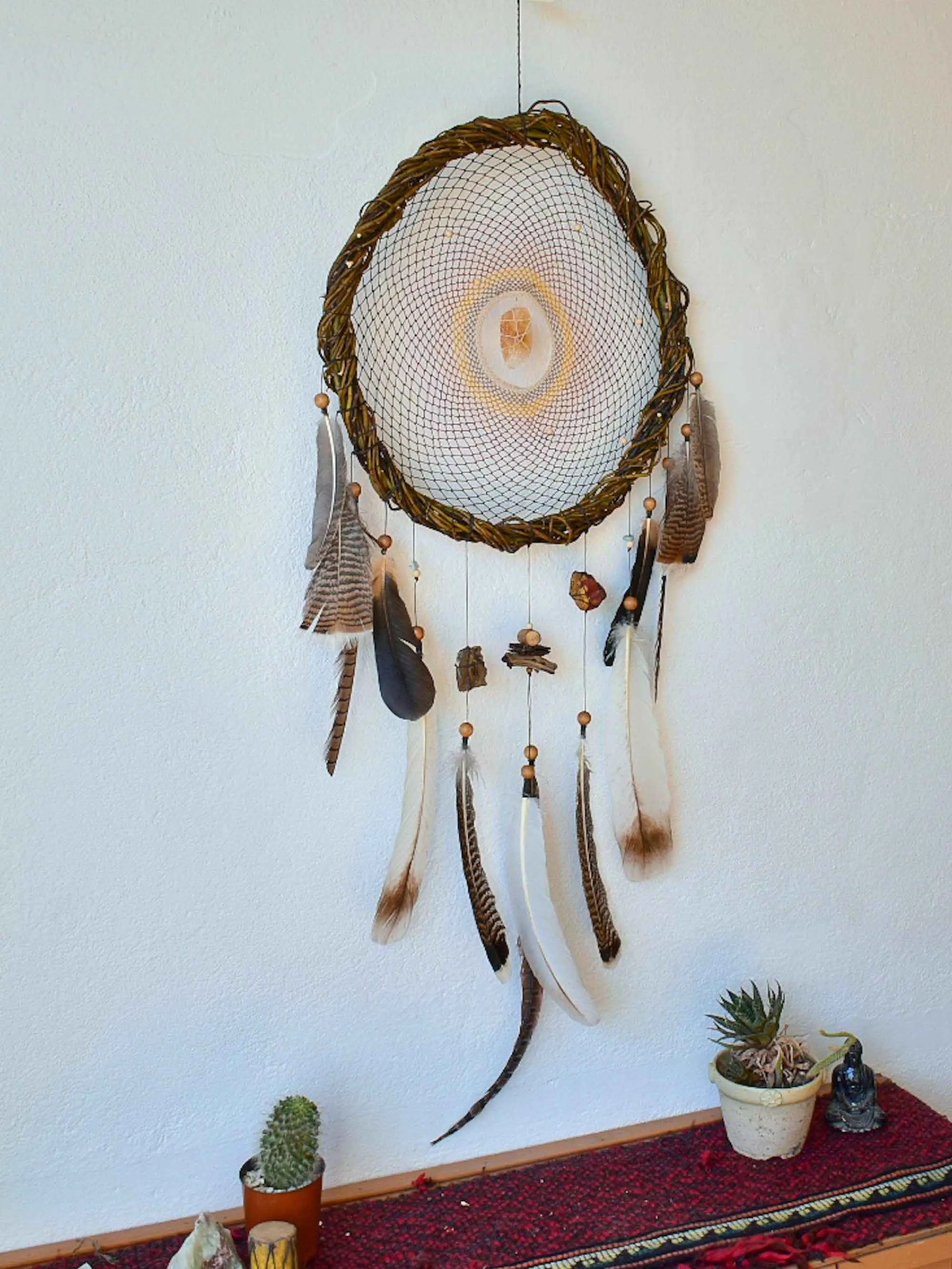 Natural wood dream catcher with crystals Peace and Earth conection yoga gift