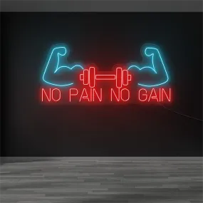 No Pain No Gain Neon Sign – Motivational LED Light for Gym, Fitness Studio, and Workout Spaces