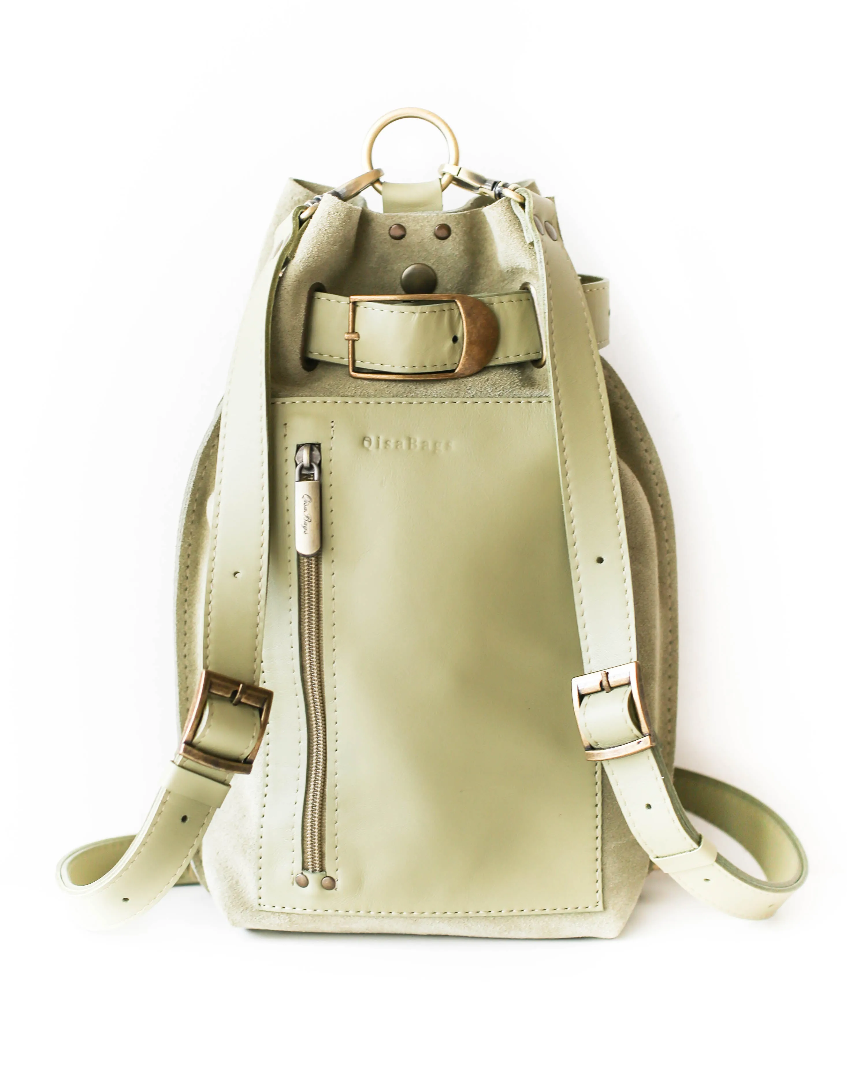 Olive Green Suede Sling Backpack