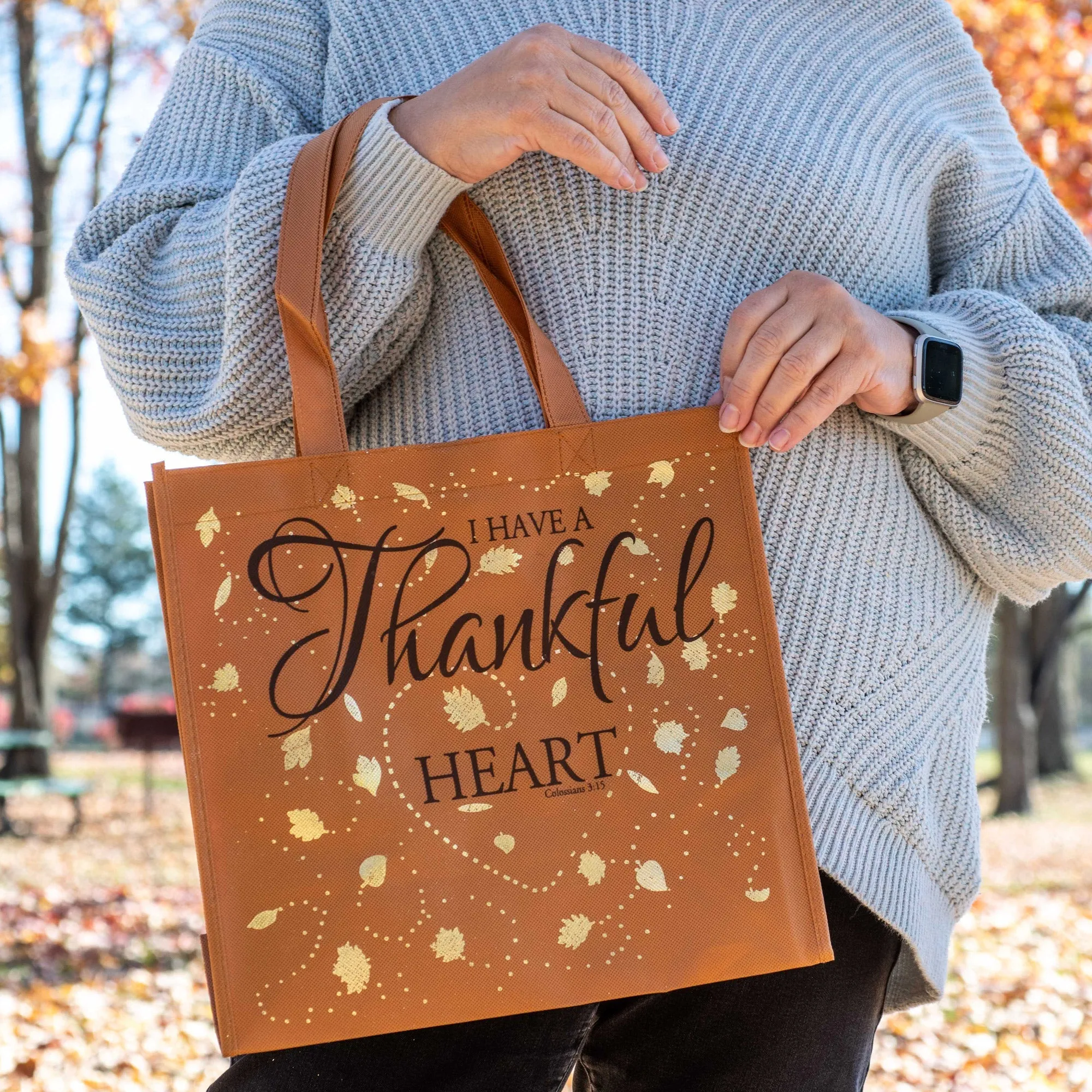 Orange & Gold Eco Tote Bag - "I Have a Thankful Heart"