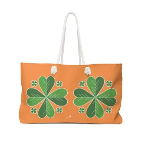 Orange Green Clover Bag, Leaf St. Patrick's Day Irish Print 24"x13"Weekender Bag- Made in USA