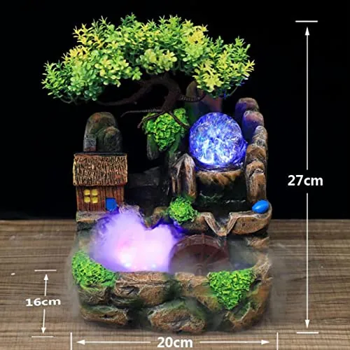 Pinakine® Creative Waterfall Fountain Rockery LED Lights Indoor Meditation with Fog