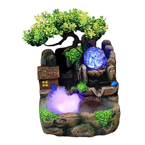 Pinakine® Creative Waterfall Fountain Rockery LED Lights Indoor Meditation with Fog